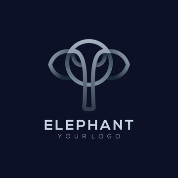 Vector logo illustration elephant silver line art style