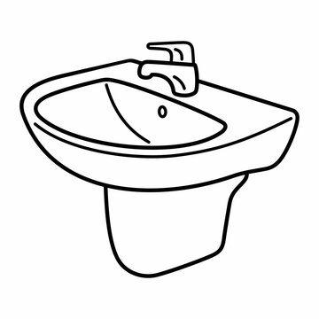 recommend clip art: Washbasin with pedestal and faucet in the bathroom