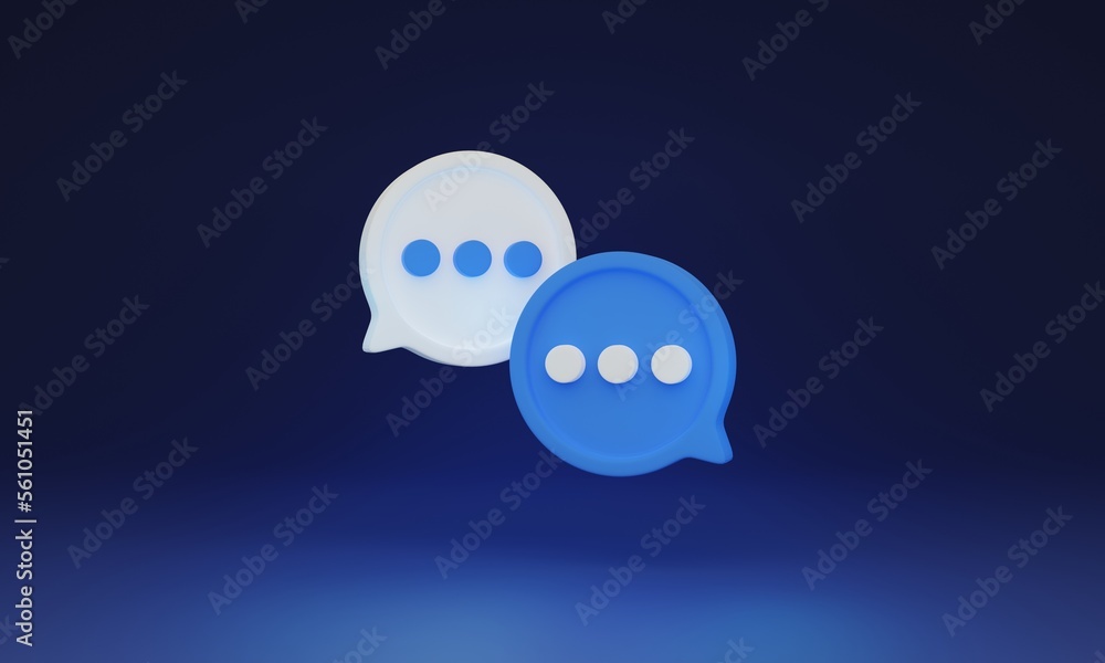 Poster speech bubble chat concept on a dark background, 3d illustration. simple, realistic design with dots