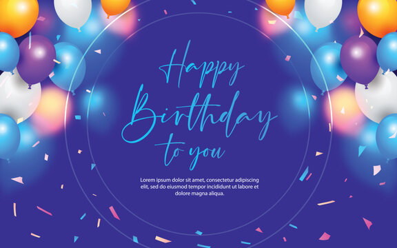 Happy birthday background with realistic balloon and confetti