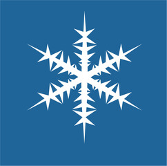 White hexagonal snowflake on a blue background. A unique author's snowflake to decorate the winter holidays. Vector image of a Christmas symbol.