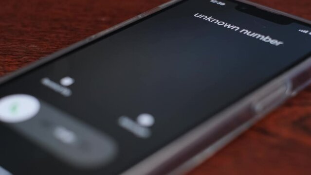 An unknown number is calling the smartphone. Animation of the incoming call screen 