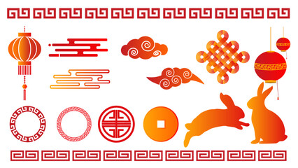Traditional chinese new year elements asian oriental ornaments japanese festive decorations clouds lantern patterns Rabbit Coin © Denoz Utama