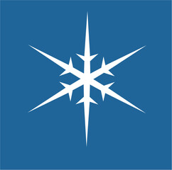 White hexagonal snowflake on a blue background. A unique author's snowflake to decorate the winter holidays. Vector image of a Christmas symbol.