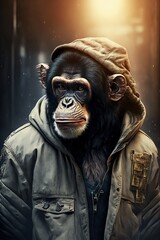 Chimpanzee wearing fashion urban streetwear..Generative AI