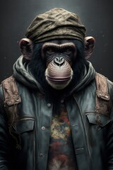 Chimpanzee wearing fashion urban streetwear..Generative AI