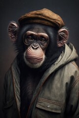 Chimpanzee wearing fashion urban streetwear..Generative AI