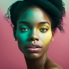Generative ai fashion black woman colorful portrait looking camera confident