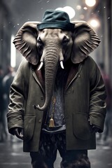 Fototapeta na wymiar Elephant wearing fashion urban streetwear..Generative AI