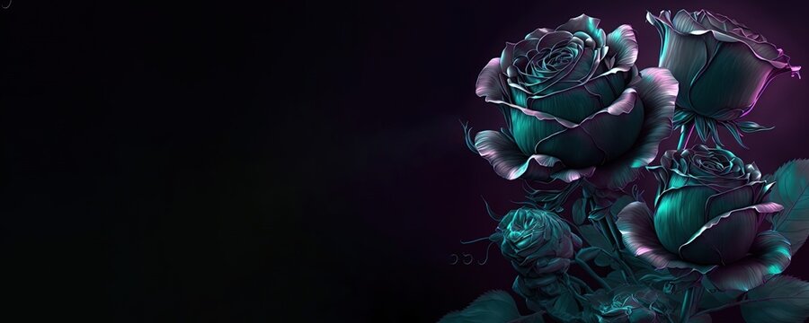 dark, blue and purple roses. Generative AI picture.