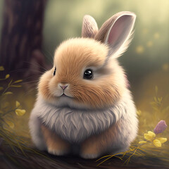 Generative ai cute little bunny outdoors in nature.