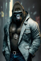 Fototapeta premium Gorilla wearing fashion urban streetwear..Generative AI