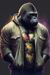 Fototapeta na wymiar Gorilla7 wearing fashion urban streetwear..Generative AI