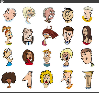 cartoon people characters faces moods set