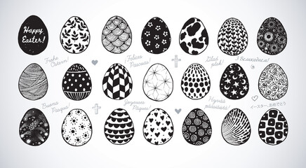 Set of doodle ornated easter eggs. Inscription 