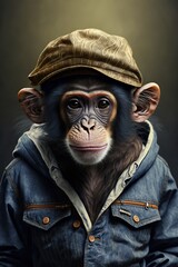 Monkey wearing fashion urban streetwear..Generative AI