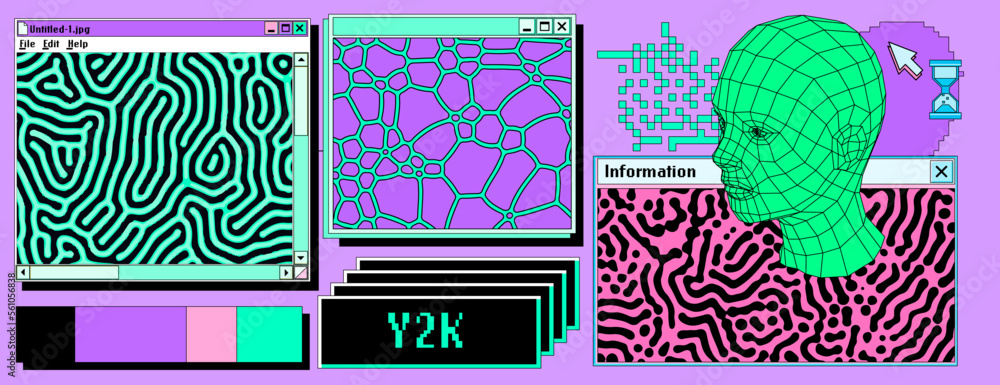 Poster collage of a user interface elements in vivid acid bold colors. vector illustration for it and data 