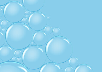 Underwater fizzing air, water or oxygen blue bubbles. Fizzy sparkles in sea, aquarium. Soda pop. Undersea vector texture.
