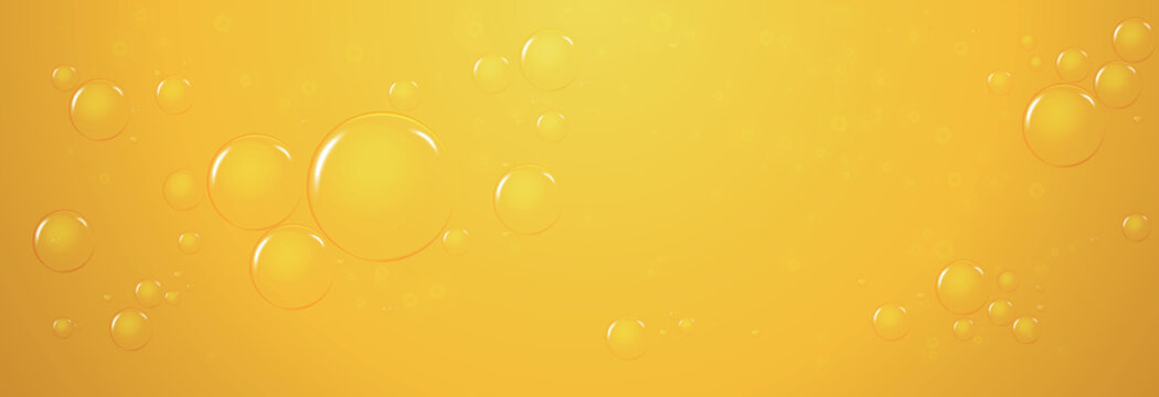 Golden, yellow oil drops, bubbles Soda pop. vector illustration on transparent background