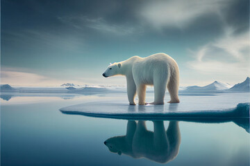 a polar bear stands on an ice floe in bright light. Generative Ai