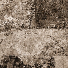 Ancient Wall. Worn Stone laying Old Brickwork Construction Textured Wallpaper Square Banner...