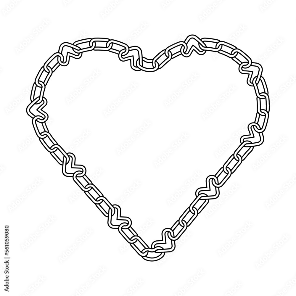 Poster heart shape frame. hand drawn linear heart made from line chain. isolated outline vector element on 