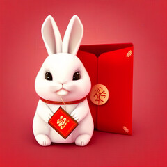 Rabbit hold angpao chinese new year. Generative Ai.
