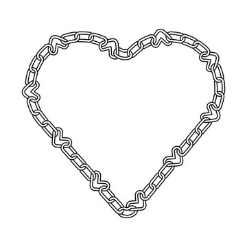 Heart shape frame. Hand drawn linear heart made from line chain. Isolated outline vector element on white background