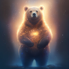 Bear With Cloak Epic Light. Generative Ai.