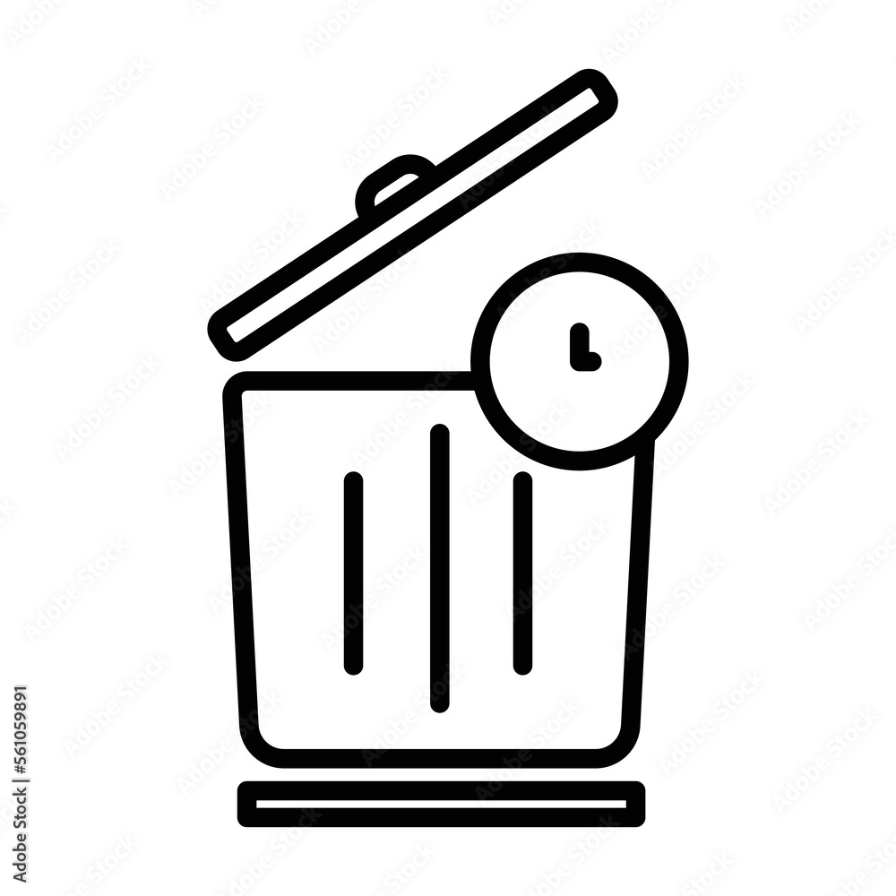 Aufkleber trash can icon illustration with clock. suitable for waste of time icon. line icon style. simple vec