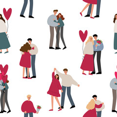 valentines day seamless pattern, heart png digital paper, couple love clipart, valentines day party clip art, Vector illustration in flat cartoon style.