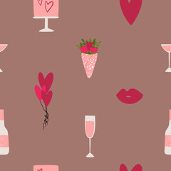 valentines day seamless pattern, heart digital paper, couple love clipart, valentines day party clip art, Vector illustration in flat cartoon style.