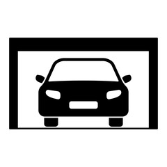 Garage with car. Open garage door silhouette. Vector illustration isolated on white.