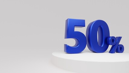 3D rendering. Blue 50 Percent sale promotion.