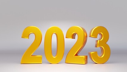 Happy New Year 2023. Golden 3D numbers. 3D rendering.