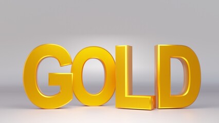 3D rendering.  Shiny gold text on white background with reflection.