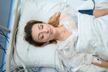 Portrait of woman recovering in intensive care