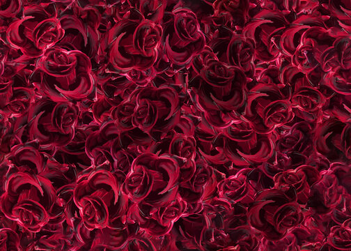 Seamless red rose bed pattern design. paint illustration. fashion, interior, wrapping, wall arts, fabric, packaging, web, banner