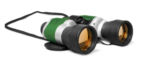 Collection of different camping gear, a single binoculars