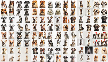 A collection of popular pet dogs. cute dog on white background