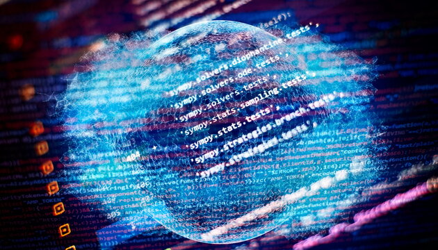 Programming code on computer screen. Software development. Writing program code on computer.