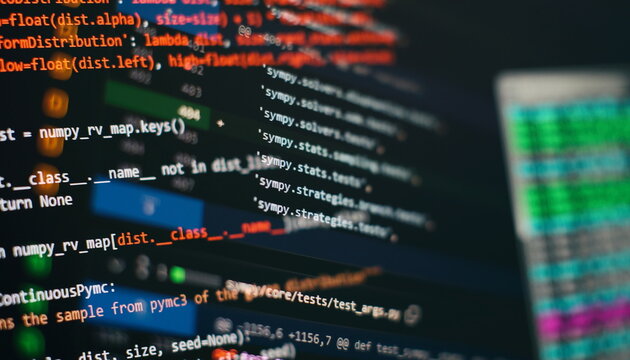 IT business. Python code computer screen. Mobile application design Concept.