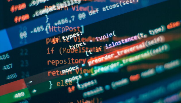 Web programming functions on laptop on laptop. IT business. Python code computer screen. Mobile application design Concept.