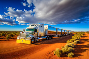 Fototapeta na wymiar Road train in the Australian outback. Generative AI