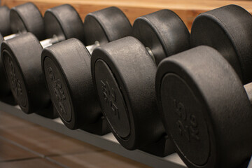 Obraz na płótnie Canvas Dumbbells of different weight in the gym