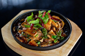 Spicy slide Grilled Pork Salad,Popular Thai food.