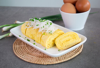 Japanese omlet (Tamagoyaki), Egg Roll, Omelette. - obrazy, fototapety, plakaty
