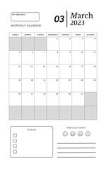 March, Clean & Minimal Calendar for 2023 
Calendar & Planner. Monthly Planner