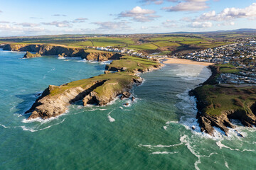 Newquay, Cornwall from the air in January 2023.