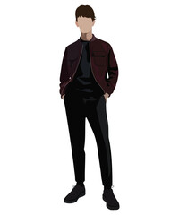 Stylish guy in fashionable and modern clothes on a white background. Vector illustration in flat style